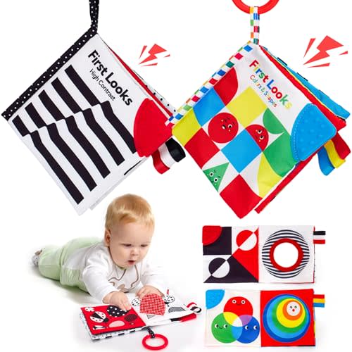 hahaland Baby Books 0-6 Months - 2PCS Infant Toys 0-6m Tummy Time Baby Toy Newborn Toys High Contrast Visual Development Sensory Baby Book Valentines Baby Girl Boy Shower Gift Easter Basket Stuffers