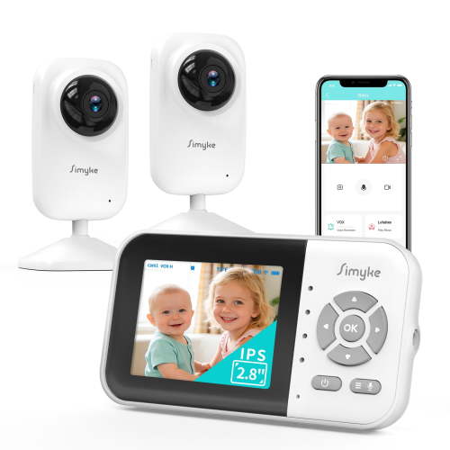 Simyke Dual Camera Video Baby Monitor, 2.8" LCD, Wireless, Night Vision, 2-Way Audio, App Access, 1200ft Range, Feeding Timer, Temperature Sensor, Portable for Home Use