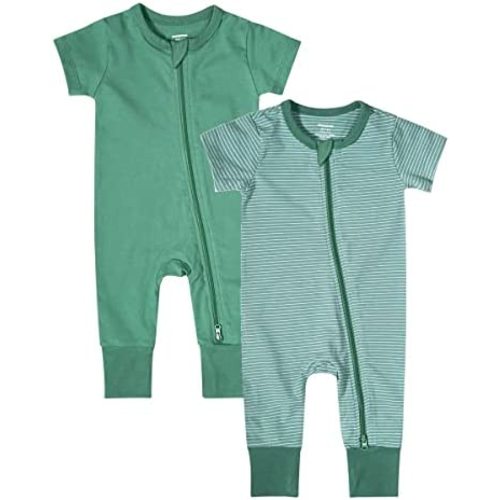Teach Leanbh Baby Boys Girls 2-Pack Romper Jumpsuits Cotton 2 Way Zipper Short Sleeve Footless Sleep and Play 3-24 Months