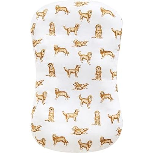 LifeTree Muslin Baby Lounger Cover, Newborn Slipcover Lounger Cover for Boys Girls Infant, Soft 70% Viscose from Bamboo and 30% Cotton, 1 Pack Cover Only, GoldenRetriever Pattern
