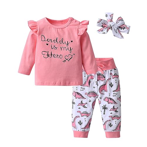 Derouetkia Baby Girls 3Pcs Outfit Set Letters T-Shirt Tops Pants with Headband