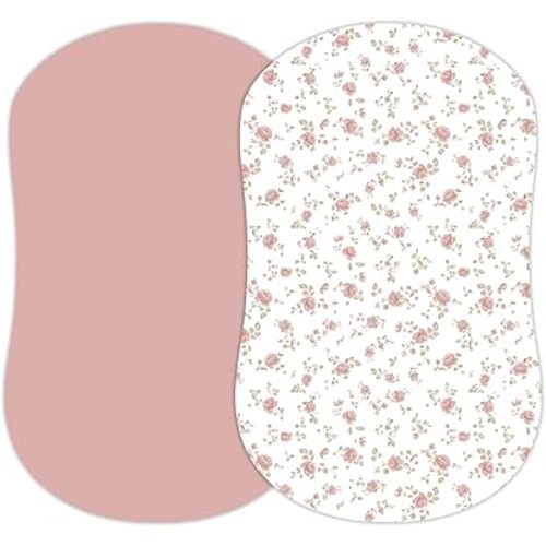 Baby Bassinet Sheets Girl (Antique Rose) 2-Pack - Fitted Bedside Bassinet Sheets - Buttery Soft Cotton Blend for Standard Mattress Pad - Compatible with Halo BassiNest