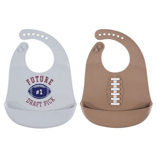 Hudson Baby Infant Boy Silicone Bibs 2pk, Football, One Size