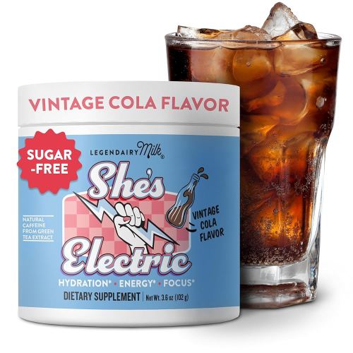 Legendairy Milk She’s Electric - Cola Energy Powder Clean Energy Hydration Powder - Sugar Free - Calorie Free - Vitamin B6 & Vitamin B12 - Green Tea Extract - Beverage, Drink Mix