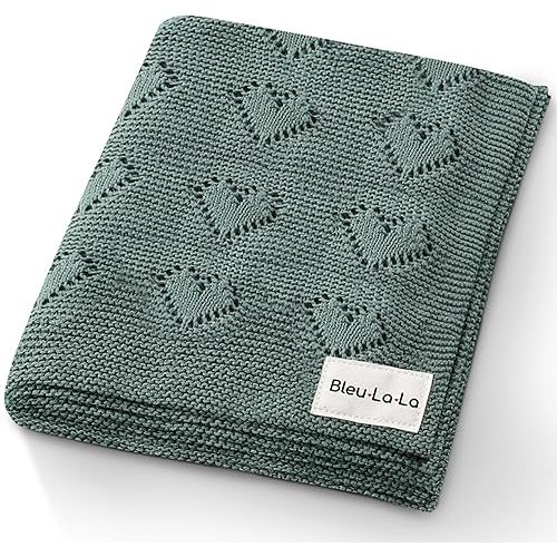 Gender Neutral Swaddling Blanket 100% Soft Cotton Heart Knit Swaddle Baby Blanket for Girls & Boys - Soft Warm Receiving Crib Blanket for Newborns Infants Toddlers (Hunter Green, 0-2 Years)