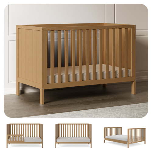 HARPPA 5-in-1 Convertible Baby Crib for Infant to Toddler, Natural Wood