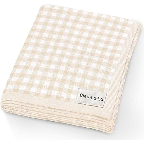 Checkered Baby Blanket Swaddle - 100% Soft Cotton Quilt Swaddling Crib Stroller Blanket for Nursery Bed Shower Baby Gift Registry for Newborns Toddlers Boys & Girls (Plaid - Beige)