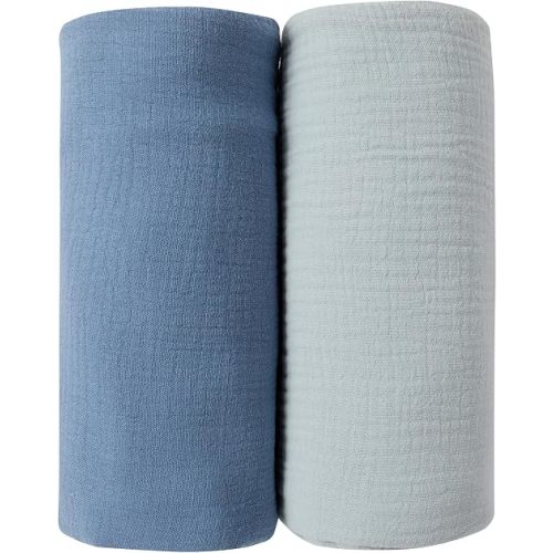 JELLYMONI Muslin Swaddle Blankets for Unisex, 2 Pack Newborn Receiving Blanket, Large 47 x 47 inches Soft Breathable Muslin Baby Blanket for Newborn Boys & Girl