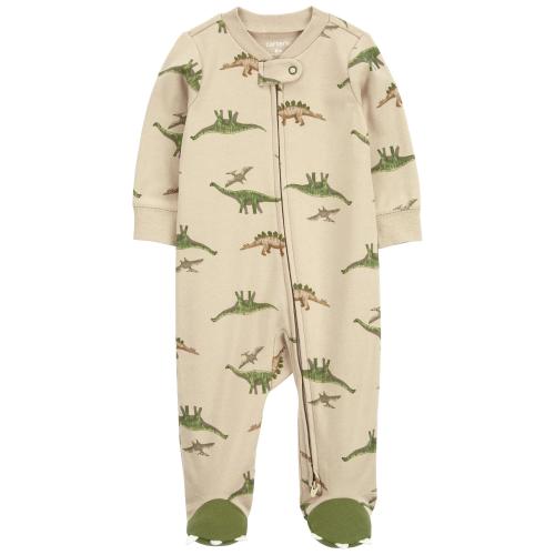 Baby 2-Way Zip Dinosaur Cotton Sleep & Play Pajamas - 6M - Style,Khaki
