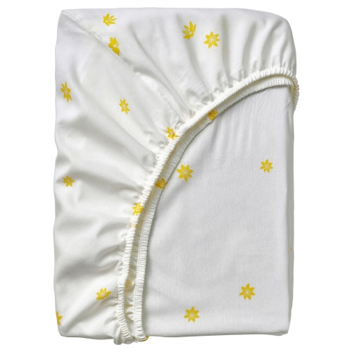 SKOGSDUVA Fitted sheet - white yellow/flower pattern 38x74 "