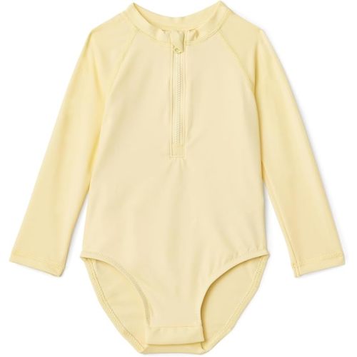 Amazon Essentials Baby Girls' Long Sleeve Rash Guard One-Piece Swimsuit, Light Yellow, 0-3 Months