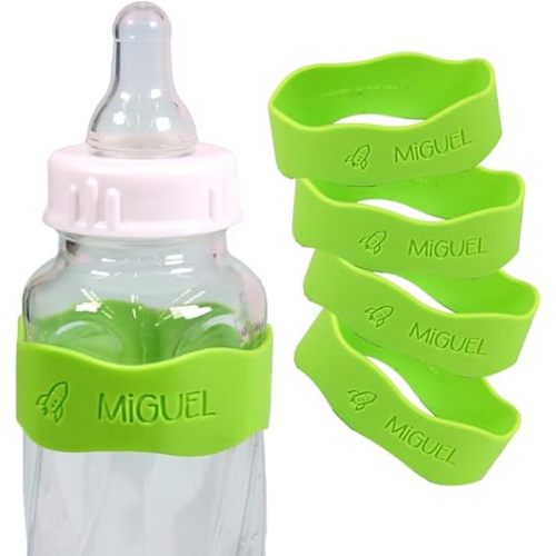 InchBug Orbit Labels - Baby Bottle Name Labels for Daycare, Sippy Cup Bands - Engraved Silicone, Reusable, Dishwasher Safe, Matching Color Personalization, 4-Pack (Kiwi Green)