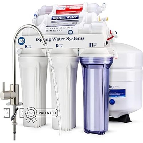iSpring RCC7AK, NSF Certified, 75 GPD, Alkaline 6-Stage Reverse Osmosis System, pH+ Remineralization RO Water Filter System Under Sink, Patented Top-Mounted Faucet Design for Easy Installation