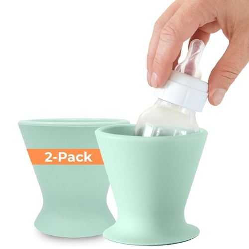 Ultimate Non-Toxic Silicone Breast Pump and Baby Bottle Holder – Easy One Hand Milk & Formula Prep with Premium Wide Base Suction Cup - Dishwasher Safe - Robins Egg, 2-Pack