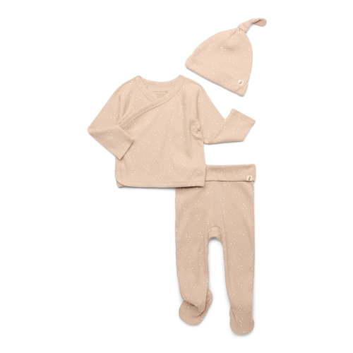 easy-peasy Organic Cotton Baby Girl Pajama Set, 3-Piece Footed Pants, Foldover Top & Hat, Newborn–9 Months