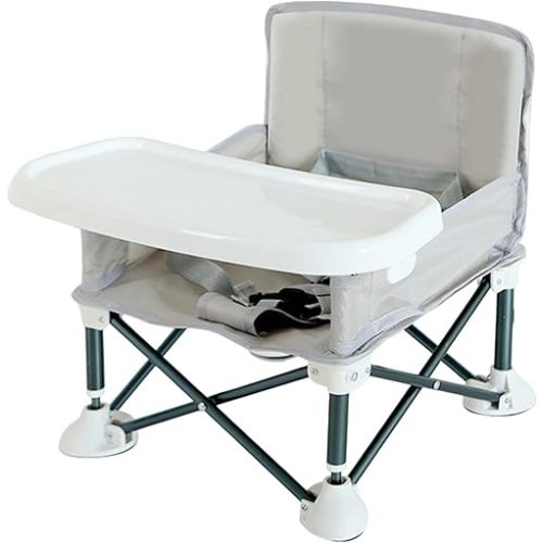 Portable Baby Seat Travel Outdoor Beach Chair with Non-Slip Pads High Stability Strong Load-Bearing Compact Folding Chair Kids Infant Dinner Table Grey