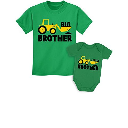 Tractor Big Brother Little Brother Matching Sibling Outfits Toddler Kids Tshirt & Baby Bodysuit Set