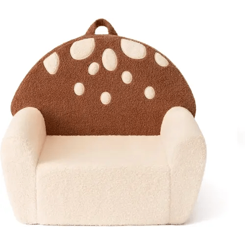 Blissful Diary Toddler Chair Comfy, Foam Kids Chair with Soft Teddy Plush, Toddler Reading Armchair with Cute Mushroom Designs- Brown