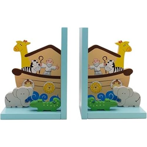Noah's Ark Bookends | Christian Home Décor for Child's Play Room or Nursery | Great Catholic Gift for Baptism, First Holy Communion | Organization for Books