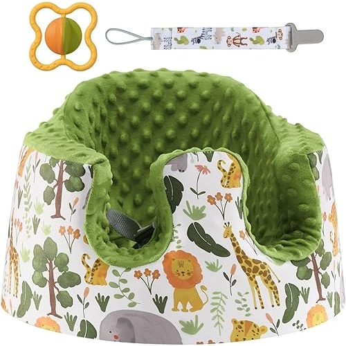Seat Cover Compatible with Bumbo Floor Seat Only, w/Pacifier Clips & Safe Teething Bells Toys,Breathable Baby Bumbo Seat Cover,Soft Bumbo Floor Seat Cover for Baby Girl Boy, Excluding Pacifier(Green)