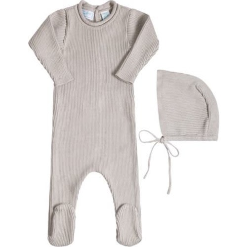 Rolled Collar Rib Knit Footie & Bonnet Set, 3-6M