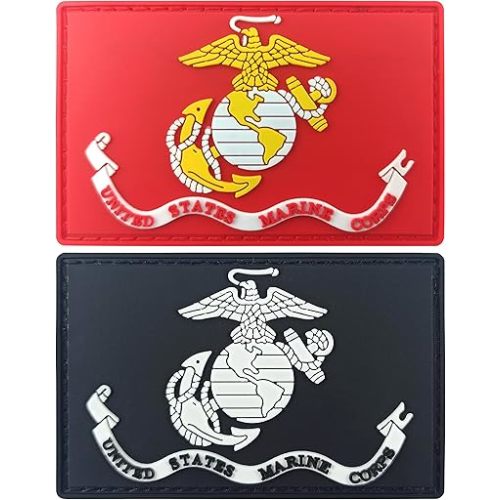 JBCD Marine Corps Flag Patch Tactical Military Patch - PVC Rubber Hook and Loop Fastener Patch, 2 Pack