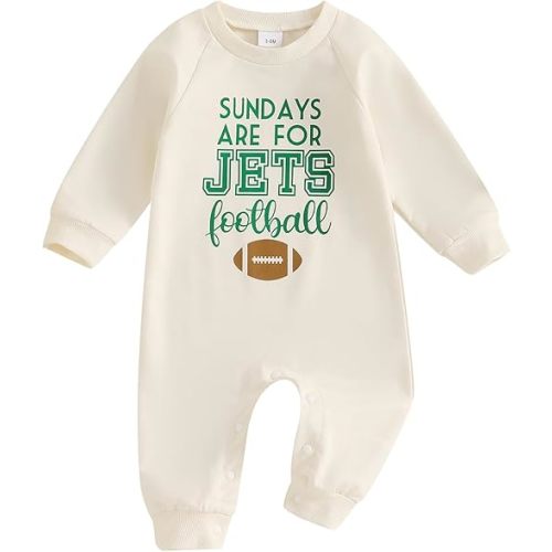 Infant Boys Girls Football Fans Clothes Jets Football Print Long Sleeve Romper Jumpsuit Newborn Fall Sport Outfit