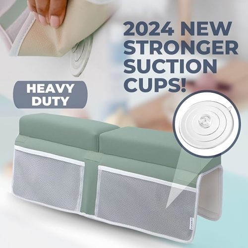 Baby Bath Kneeler and Elbow Rest Pad Set - Baby Bath Support for Knees and Elbows - Bath Kneeler Pad with Memory Foam and Bath Toys Organizer - Ideal Bath Kneeling Pad for Bathing Baby - Green