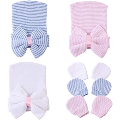 Newborn Hospital Hat Infant Baby Hat Caps with Bow Soft Cute Nursery Beanie Hat