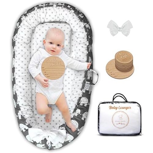 Baby Lounger for Newborn, Breathable & Soft Baby Nest for Baby 0-24 Months, Babies Essentials Gifts, Portable Infant Lounger Baby Bed Floor Seat for Home and Travel (Elephant Nest)