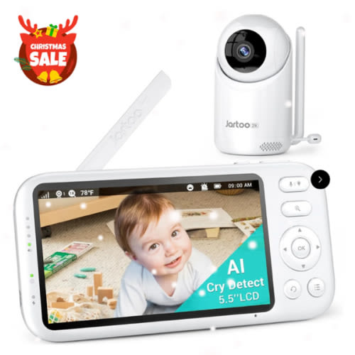 Jartoo Best Baby Monitor No WiFi Video Camera 2K Screen AI Cry Sensor Audio