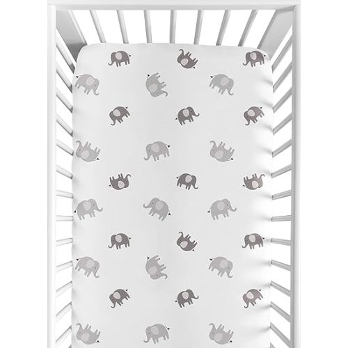 Sweet Jojo Designs Grey and White Boho Bohemian Elephant Boy Girl Gender Neutral Unisex Baby Fitted Crib Sheet Infant Newborn Nursery Toddler Bed Room Standard Mattress Safari Animals Modern Patterned
