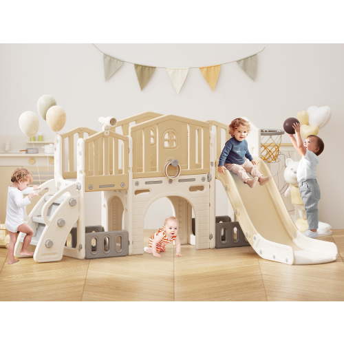 KORIMEFA 9 in 1 Toddler Slide Set, Kids Slide for Toddlers, Toddler Climber Slide PlaySet with Basketball Hoop,Outdoor Indoor Playground for Toddlers Upgraded