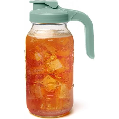 County Line Kitchen Glass Mason Jar Pitcher with Lid - Wide Mouth, 2 Quart (64 oz) - Heavy Duty, Leak Proof - Sun & Iced Tea Pitcher, Cold Brew Coffee, Breast Milk Storage, Water - Sage