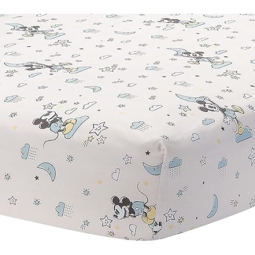 Lambs & Ivy Disney Baby Moonlight Mickey Mouse Fitted Crib Sheet - White