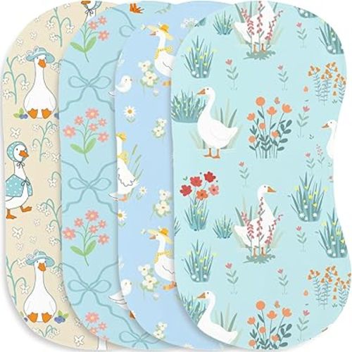 4pcs Goose Burp Cloths for Baby Boys Girls 100% Cotton White Geese Themed Design Burp Rags, Soft Breathable Muslin Burping Cloths Absorbent Spit-Up Cloths for Infant Newborns