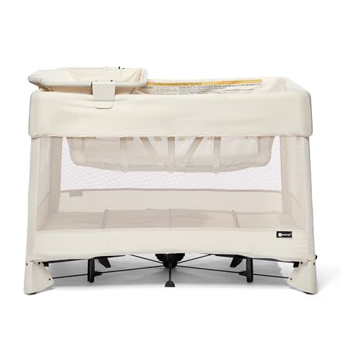 4moms Breeze Plus Portable Playard with Removable Bassinet and Baby Changing Station, Easy One-Handed Setup, Birch