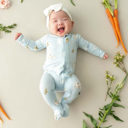 Zippered Footie in Ice Rabbit