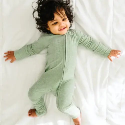 Heather Sage Ribbed Zippy - Little Sleepies