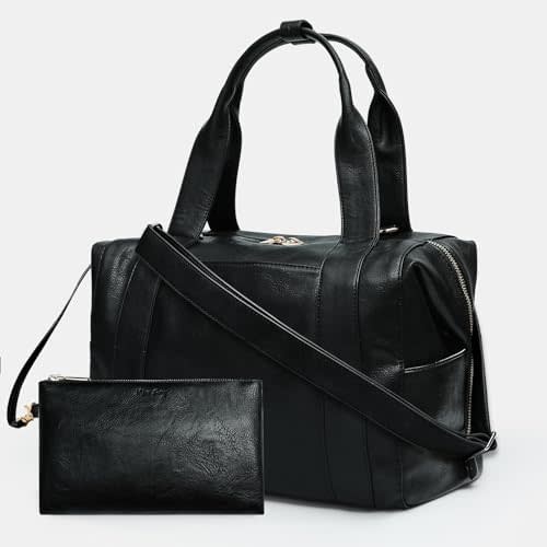 miss fong Diaper Bag Tote, Baby Bag,Leather Diaper Bag,Baby Tote Bag with 9 Pockets,Large Mommy Bag with Small Purse and Shoulder Strap,3 Insulated Pockets-Black