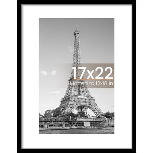 upsimples 17x22 Picture Frame, Display Pictures 12x18 with Mat or 17x22 Without Mat, Wall Hanging Poster Frame, Black, 1 Pack