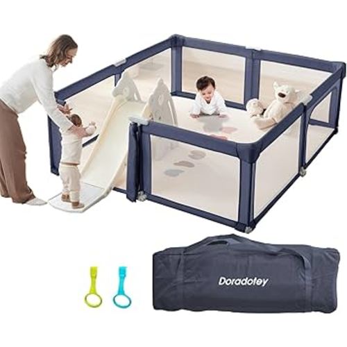 Baby Playpen Pre-Assembly with Adult Door, Foldable Play Pen for Babies and Toddlers with Carrying Case, Non-Slip Play Yard for Indoor & Outdoor, 71x71 Portable Baby Fence