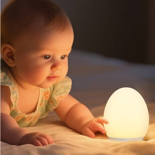 Night Light for Kids Baby, Egg Light for Nursery, 7 Colors Changing & Stepless Dimming, Soft Silicone Touch Night Lamp with 1 Hour Timer, Rechargeable Nursery Night for Breastfeeding