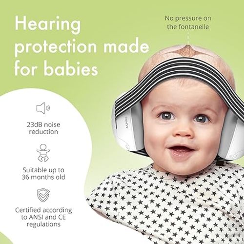 Alpine Muffy Baby Ear Protection for Babies and Toddlers up to 36 Months - CE & ANSI Certified - Noise Reduction Earmuffs - Comfortable Baby Headphones Against Hearing Damage & Improves Sleep - Black