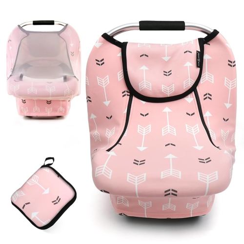 ACRABROS Car Seat Covers for Babies,All Season Infant Carseat Cover Canopy for Boys and Girls,Stretchy Adjustable Peeping Window with Mesh Cover,Warm Breathable Universal,Pink Arrow