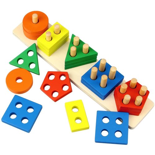 Educational Toys, Montessori Toys for 1 Year Old, Shape Color Sorting Preschool Stacking Blocks, Toddler Toys for Girls Boys 1 2 3 Year