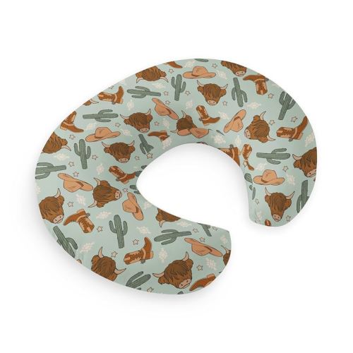 HawSkgFub Teal Blue Highland Cow Cactus Nursing Pillow Cover for Baby Boys, Boho Western Cowboy Boot Hat Star Breastfeeding Pillow Slipcover, Nursing Pillowcase for Newborn Infant, Cover Only