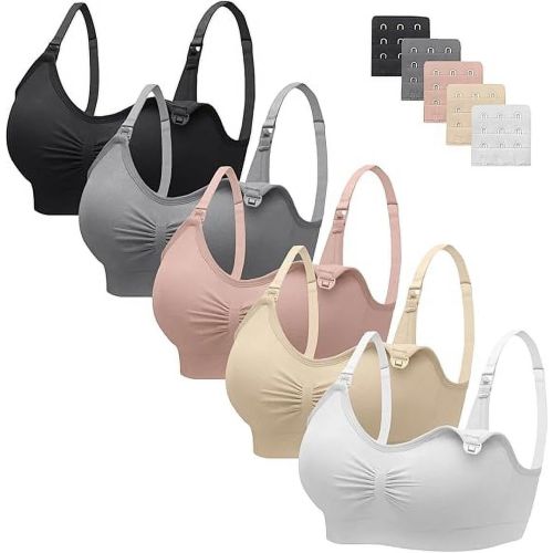 HBlife 5 Pack Nursing Bras for Breastfeeding Womens Maternity Bras Seamless Wireless Sleeping Bra with Bra Extenders