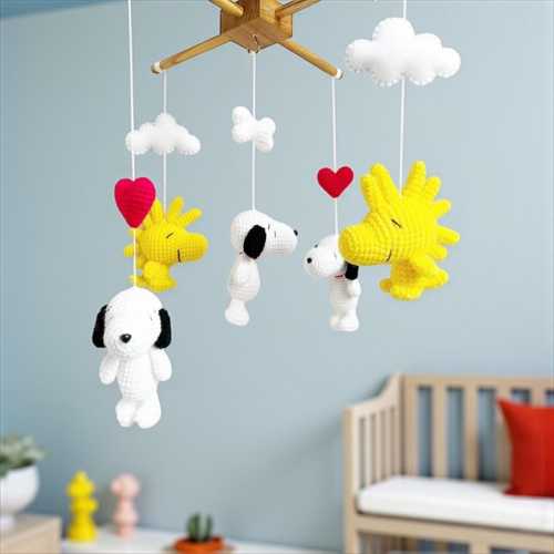 Baby mobile - Amigurumi Snoopy & Woodstock Baby Crib mobile, Snoopy baby mobile, Nursery decor, Snoopy crochet mobile, Snoopy Gift