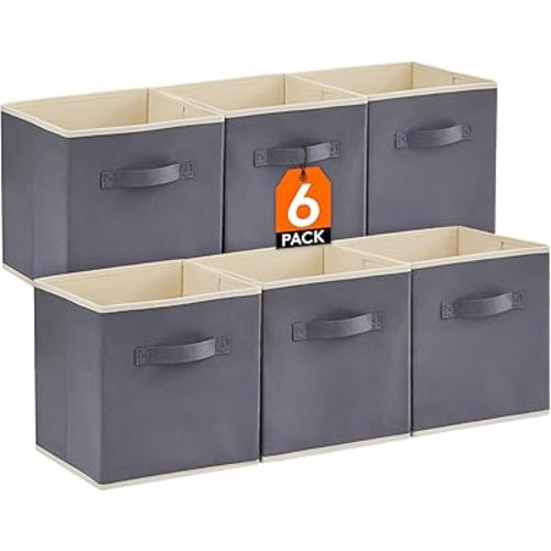 Lifewit Collapsible Storage Cubes 11 Inch Foldable Fabric Bins Multi-color Organizers Decorative Organizing Baskets for Shelves for Closet, Utility Room, Storage Room Set of 6 Grey